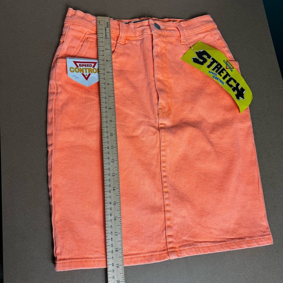 NWT Vintage 80s 90s Speed Neon Washed Orange Denim Mom Skirt High Waisted - Picture 5 of 8